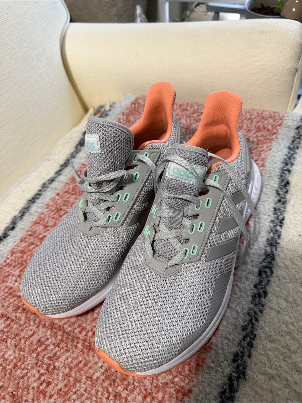 adidas Gray Mesh Running Sneakers with Coral Inner Lining